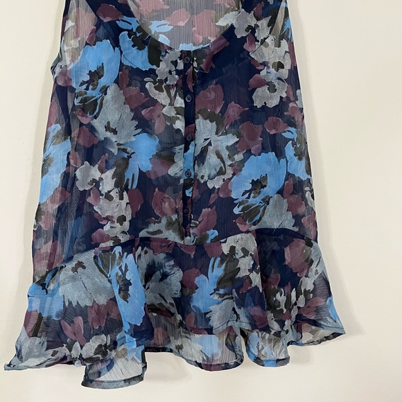 Aerie Sheer Peplum Style Blue Purple Floral Print Tank Top - Picture 3 of 7